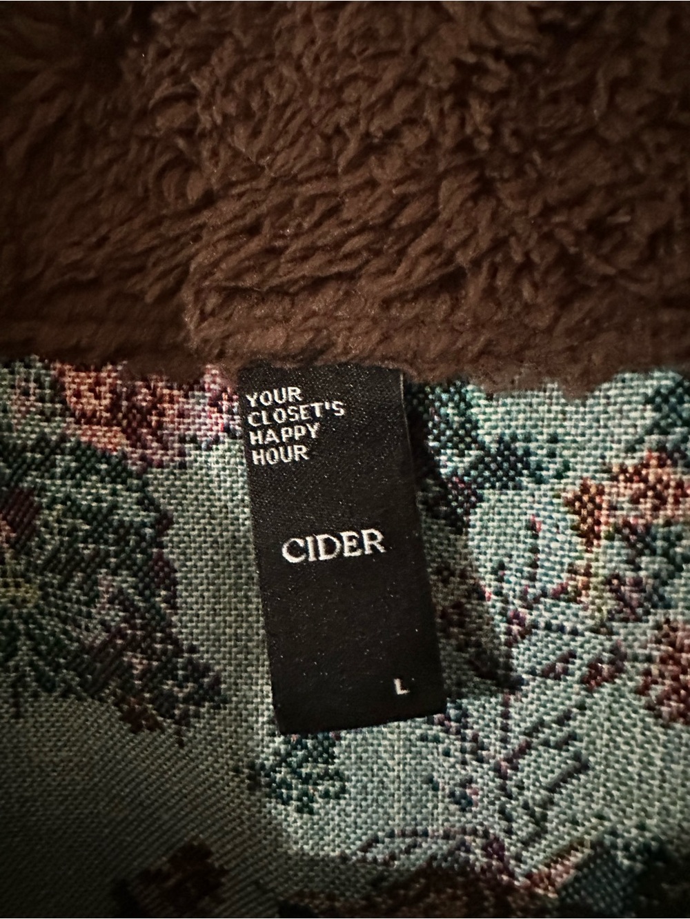 Cider Half-Zip Cafe Brown Sherpa Pullover Tapestry Floral Cat Print Size Large - Picture 14 of 16